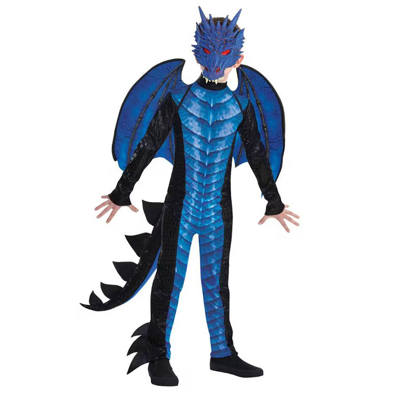 Macacão dragão mortal unisex com máscara, traje de Halloween, vestido extravagante, meninos, criança