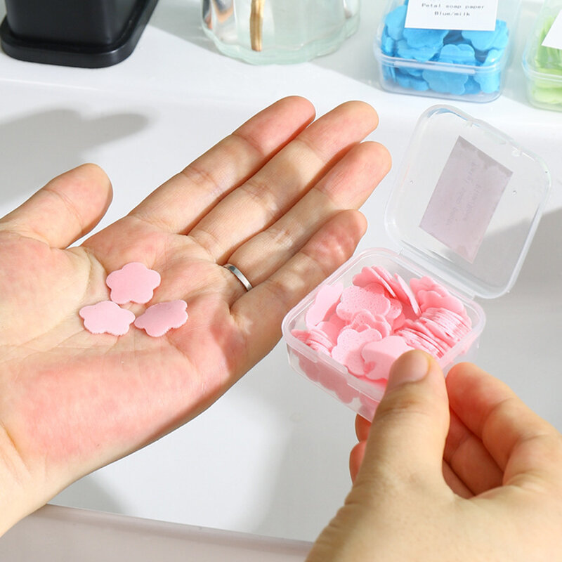 New 80pcs/Box Portable Soap Paper Bath Hand Washing Disposable Soap Slice Mini Flower Travel Scented Petal Handwashing Soap