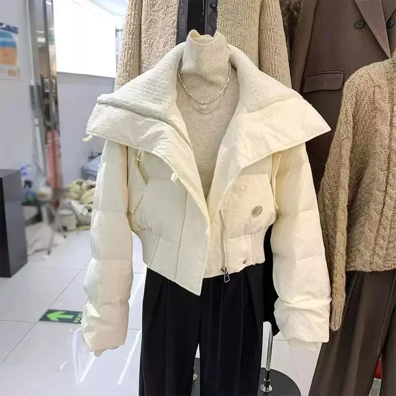 Abrigo corto holgado de algodón para mujer, abrigo grueso, versátil, edición coreana, novedad de 2023