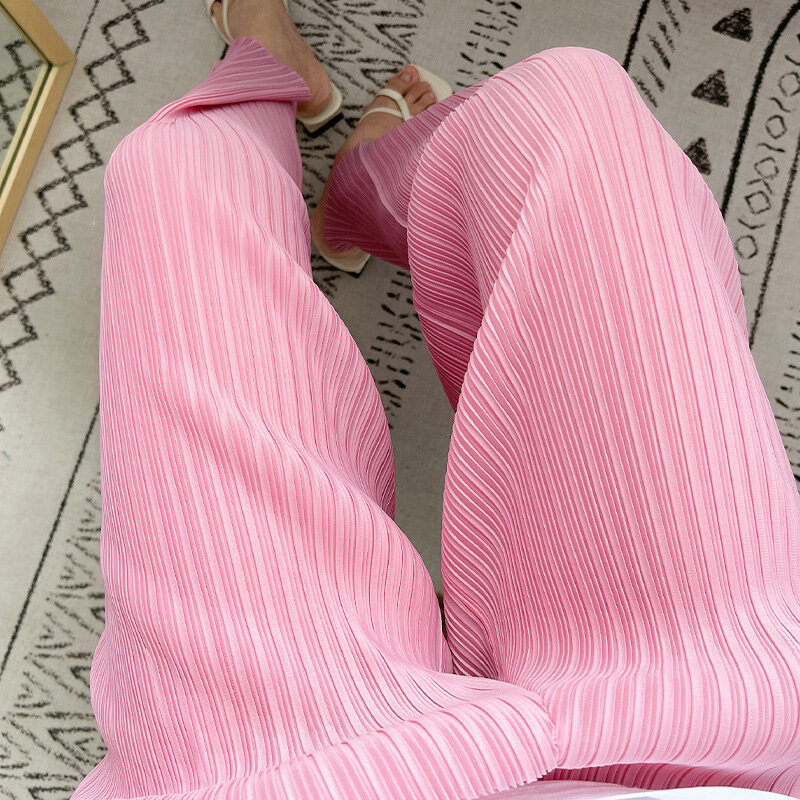 ATA YAKE-Pantalon Droit Plissé Décontracté pour Femme, Vêtement de Styliste Rose, Mode Coréenne, Nouvelle Collection Printemps Été 2023