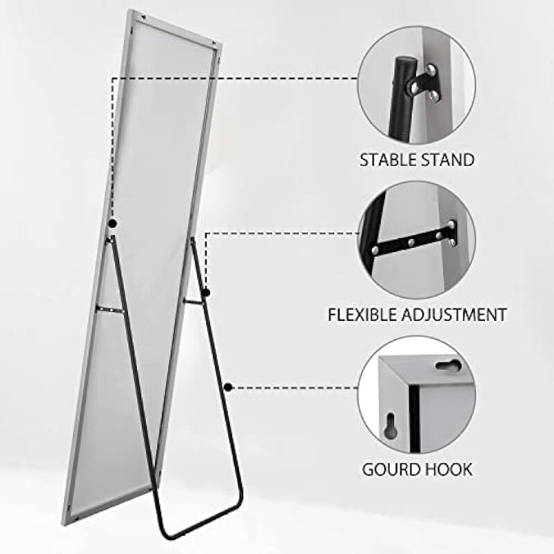 Espejo de longitud completa para colgar o apoyarse en la pared, soporte grande para espejo de pie