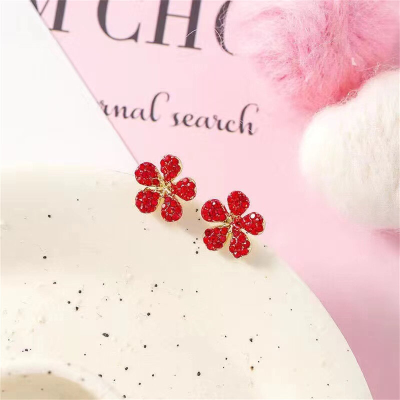 Anting-anting kancing telinga stroberi ceri merah anting-anting Glitter berlian imitasi lucu buah menjuntai untuk Wanita Mode Wanita Perhiasan Chic 2023