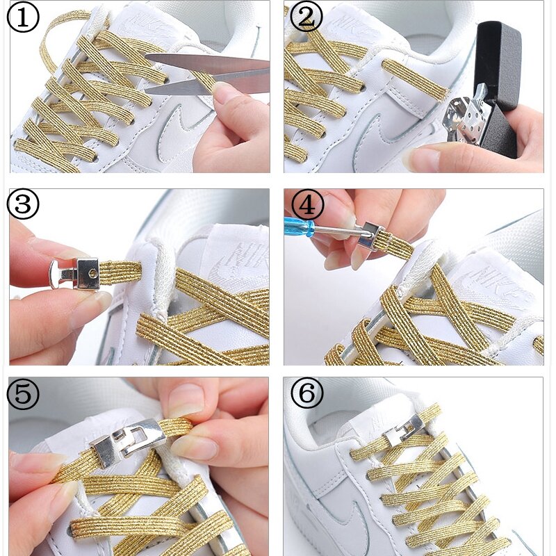 Elastic Shoe Laces com Metal Cross Lock, No Tie Shoelaces, Adequado para Todos os Tipos de Sapatos, Flat, Preguiçoso, Criança, Adulto, Nova Moda
