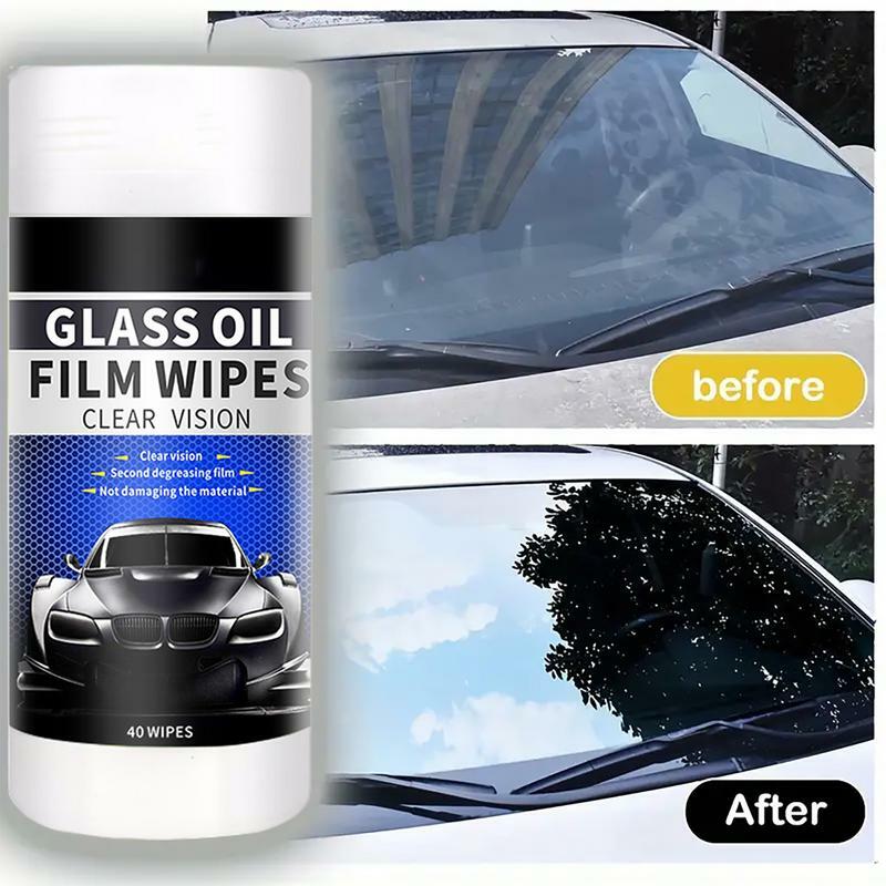 Car Glass Oil Film Cleaner Wipes, Toalhetes de vidro para janelas de carro, Toalhetes de limpeza, 40pcs