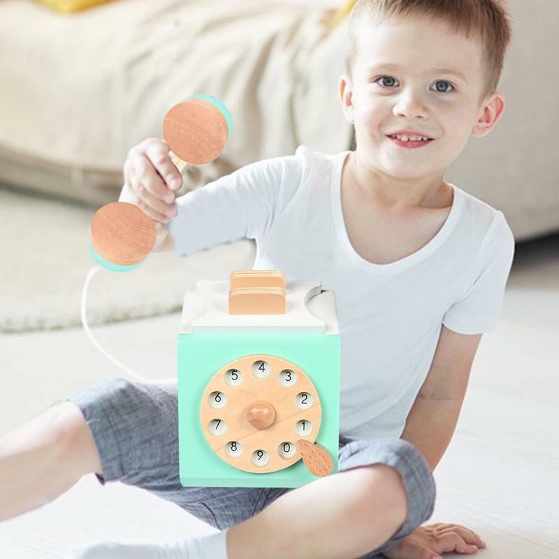 Retro Rotary Telephone Toy Wooden Antique Dial Telephone Toy Old Telephone Model Interactive Toy Early Education Gift For Kids