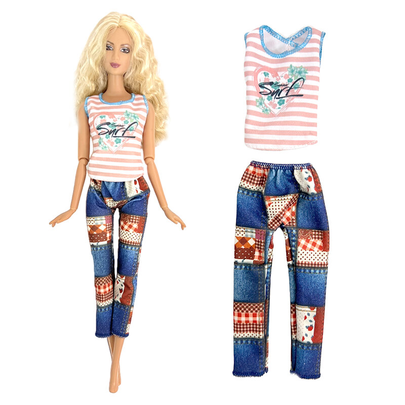 NK Pakaian Fashion Resmi Kaus Bergaris Kasual Pakaian Musim Panas untuk Boneka Barbie Pakaian Pesta Hadiah Anak-anak Aksesori Boneka Mainan