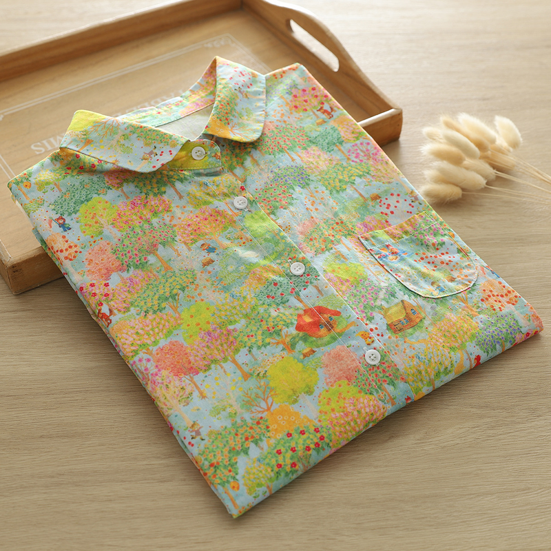 Рубашки и блузки из 100% хлопка с принтом, одежда Мори Кей, летние винтажные рубашки с коротким рукавом и принтом леса, женские топы