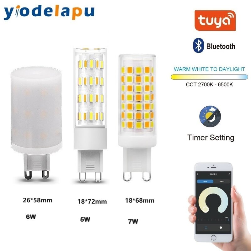 Tuya-G9 Lâmpada LED regulável inteligente, luz inteligente, controle de voz, Wi-Fi, 5W, 6W, 7W, 230V, suporta Alexa, Google Home, 2700K-6500K