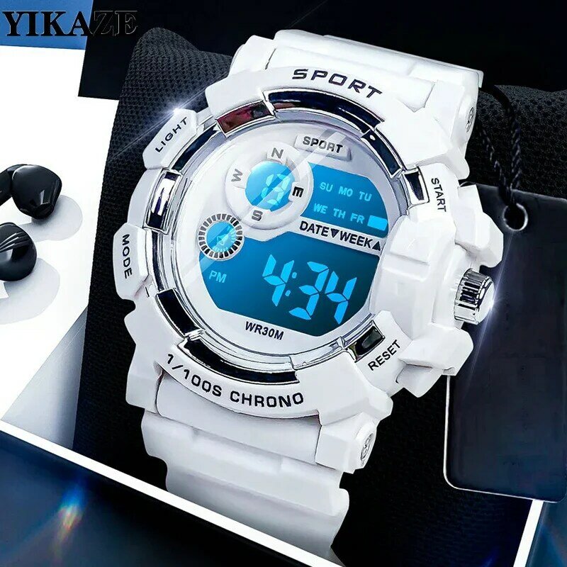 Часы YIKAZE цифровые для мужчин и женщин, модные спортивные водонепроницаемые светящиеся с будильником, электронные наручные часы для детей