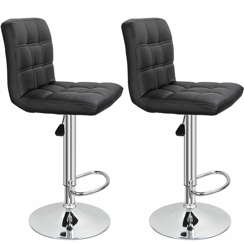 Set of 2/4 Adjustable Bar Stools PU Leather Dinning Chair w/Back Modern Black