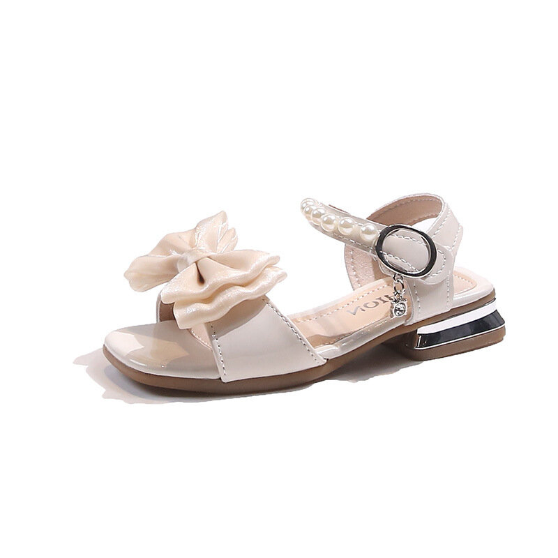 Sandálias de praia pérola para meninas, arco de sola macia, sapatos de princesa, verão, 2022