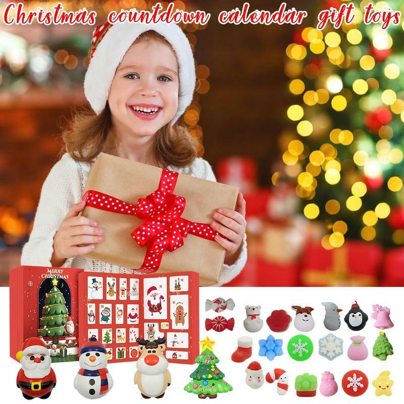 Calendário do feriado do Natal, Mini Brinquedos Squishy, Calendário do advento, Boneco de neve, Árvore de Natal, Alce, Papai Noel, Doces, Contagem regressiva