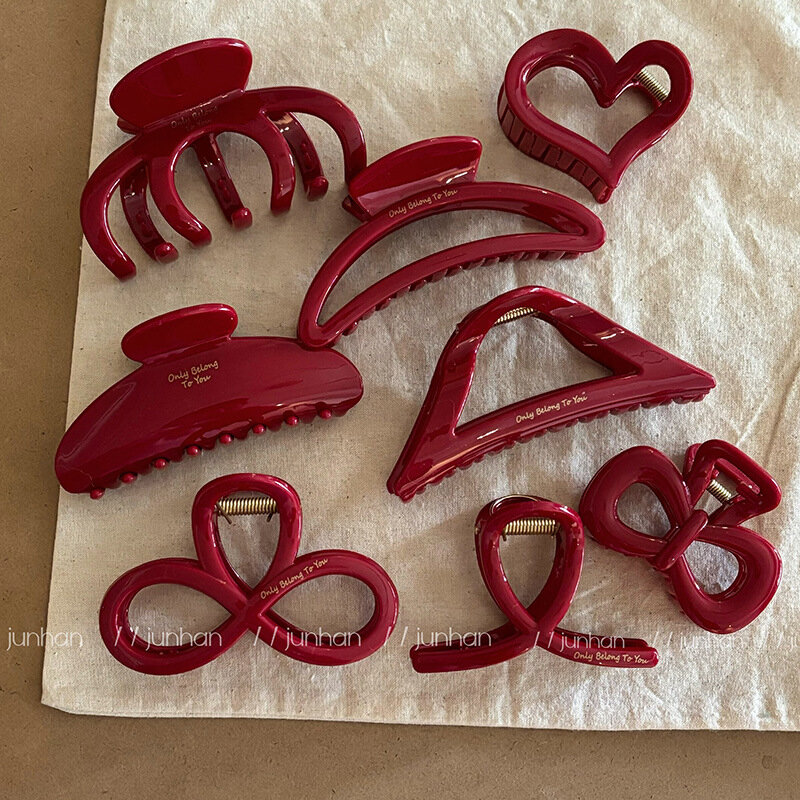 French Red Collection! Large Grip Letters Gold Label Back Head Updo Shark Clip Hair Accessories Headwear Hairpin Hair Claw