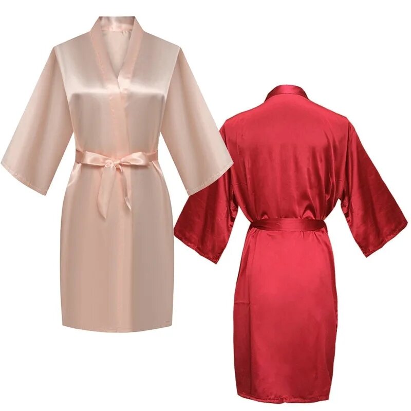 InjSatin-Robe de Nuit Courte pour Femme, Kimono de Couleur Unie, Peignoir Sexy à la Mode, pour Mariée et Demoiselle d'Honneur