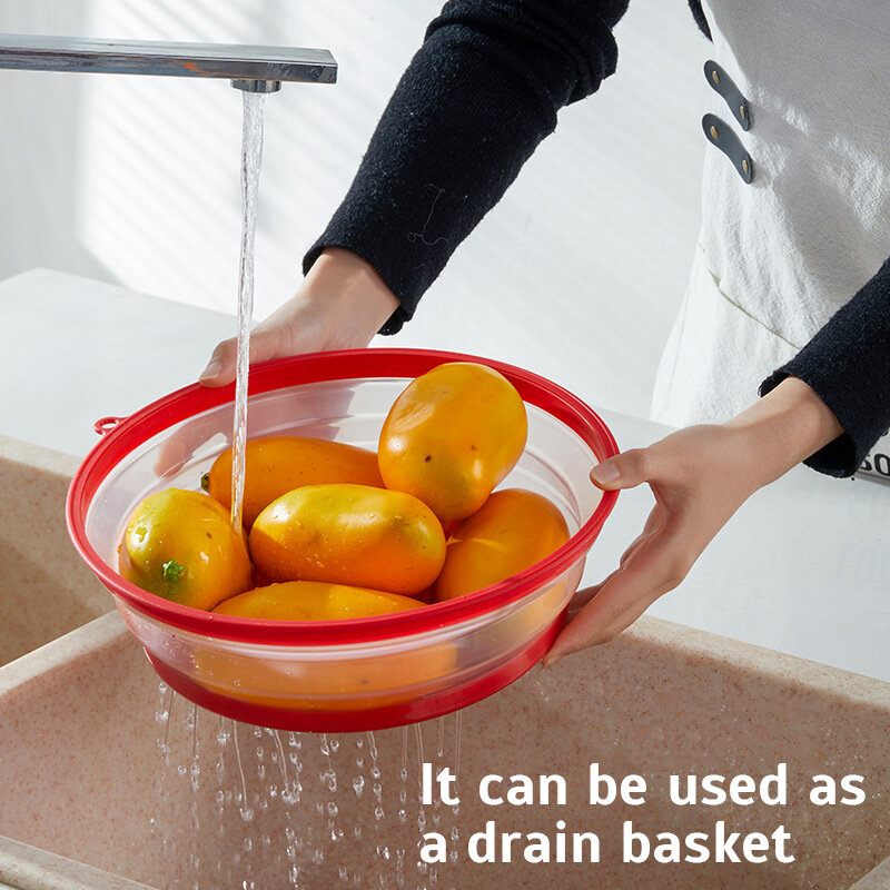 Mir de lavage pliable pour fruits et légumes, couvercle chauffant pour micro-ondes, garde au frais, résistant à l'huile, anti-éclaboussures, vidange