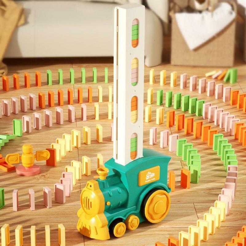 Posa automatica treno Domino auto elettrica blocchi di mattoni kit giochi creativi intelligenza giocattoli educativi fai da te regalo di compleanno per bambini