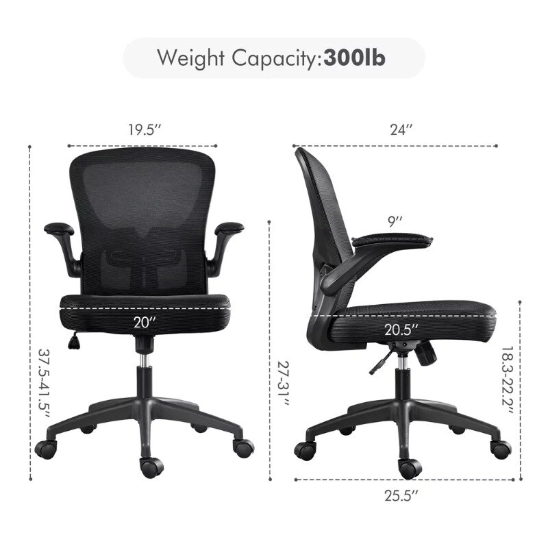 Regulowane krzesło biurowe do połowy pleców z z unoszoną szybą podłokietnikami, czarny