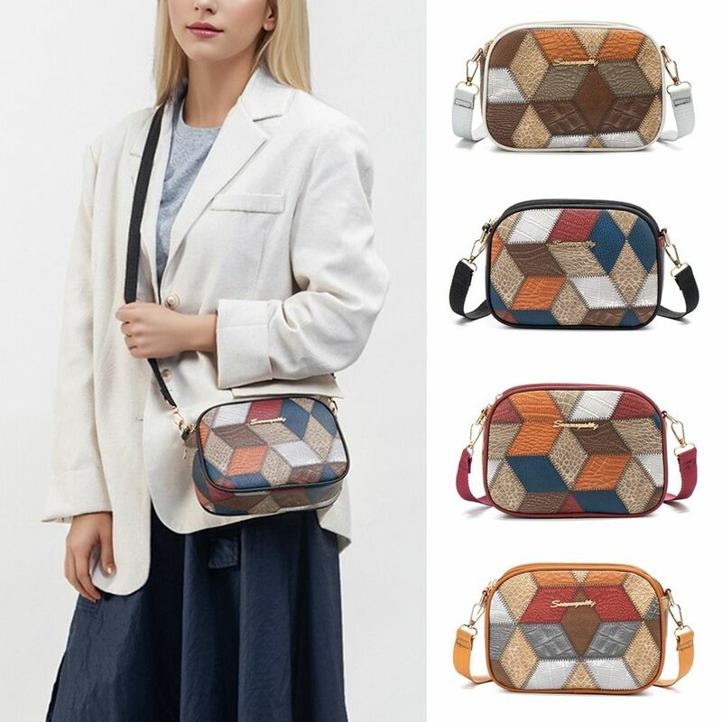 Colour Blocking Leather Handbag Fashion Luxury Design Ethnic Style Crossbody Bag Vintage Single Shoulder Bag