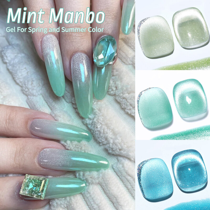 BORN PRETTY Mint Manbo Color Cat Magnetic Gel Nail Polish Semi Permanent 10ml Soak Off UV LED Gel Varnish for DIY Nail Art Home