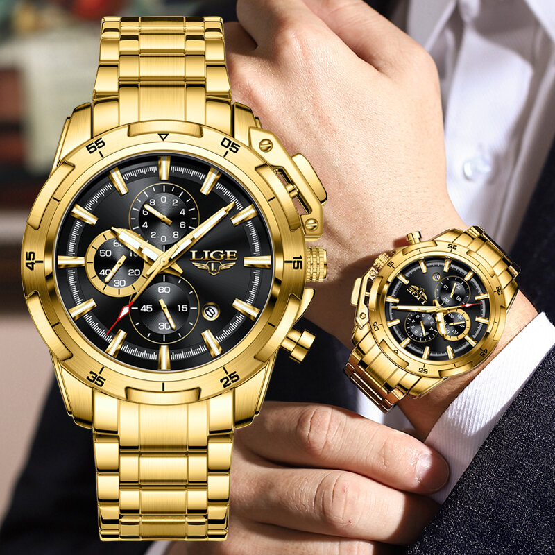 LIGE-reloj analógico de cuarzo para hombre, accesorio de pulsera resistente al agua con cronógrafo, complemento Masculino deportivo de marca de lujo con diseño grande