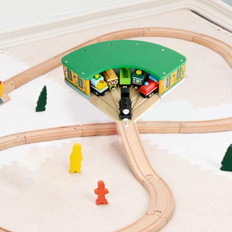 Casa de tren de madera para niños, juguetes de madera, desarrollo divertido, Compatible con la mayoría de los juegos de ferrocarril de marca, promoción de la creatividad