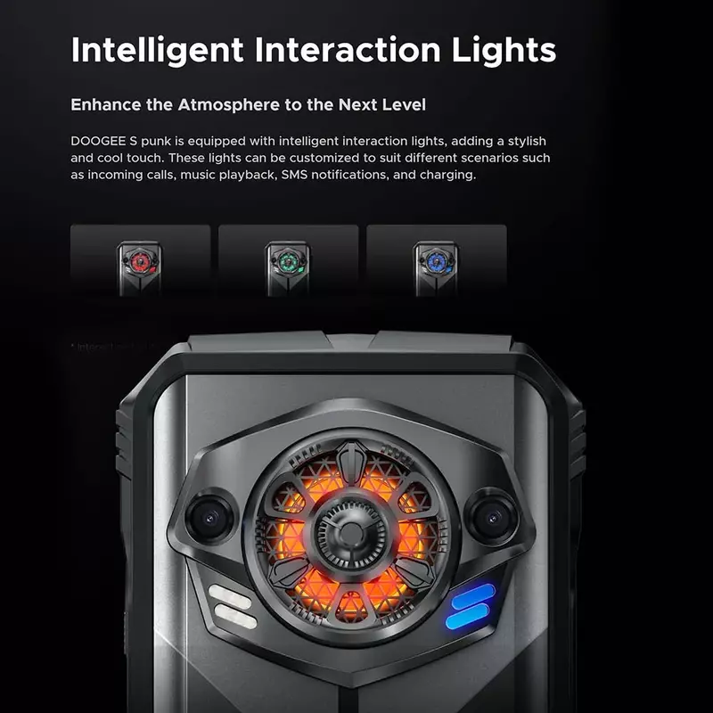 DOOGEE S-Grand effet de lumière LED, Android 14, 6.58 ", 34mm, grande amplitude, punk, robuste