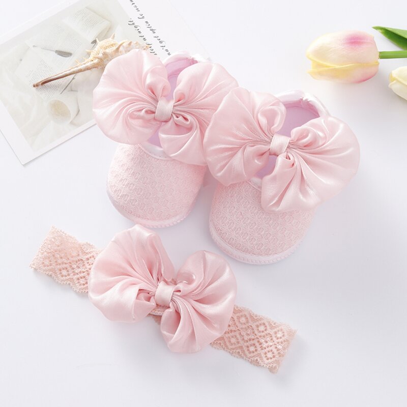 Newborn Baby Shoes Girls Spring Autumn First Walkers Soft Sole Crib Prewalker Toddler Anti-Slip Solid Bowknot Princess Shoes