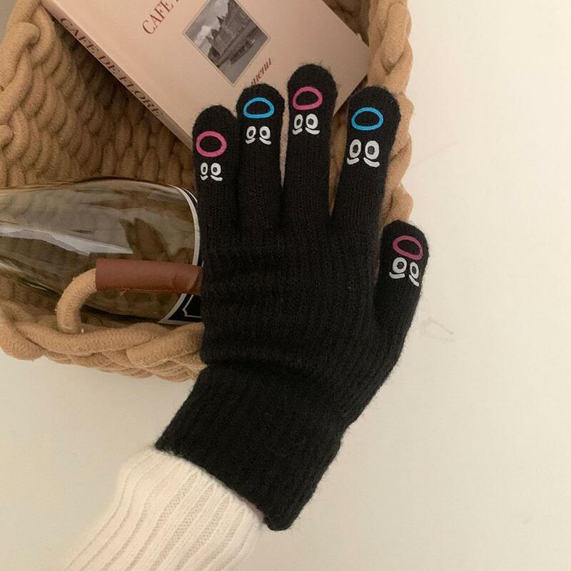 Women Funny Facial Expression Knit Gloves Full Finger Winter Mittens Cartoon Facial Expression Gloves  for Motorcycle Driving