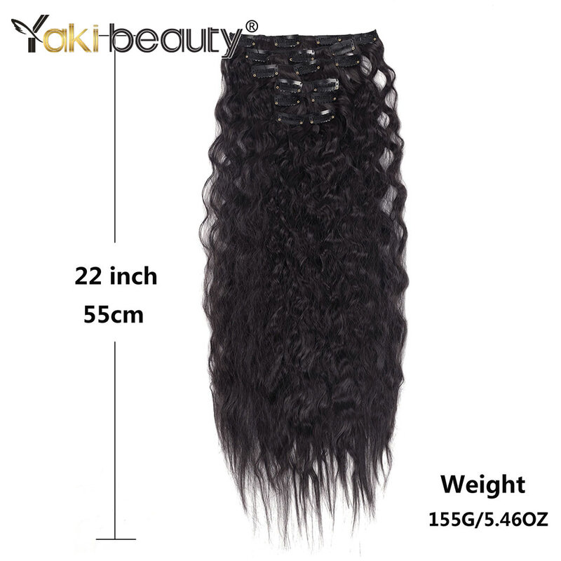 Wig sintetis bergelombang panjang ekstensi rambut 16 klip, untuk wanita 6 buah/Set 22 inci rambut palsu keriting jagung serat tahan panas