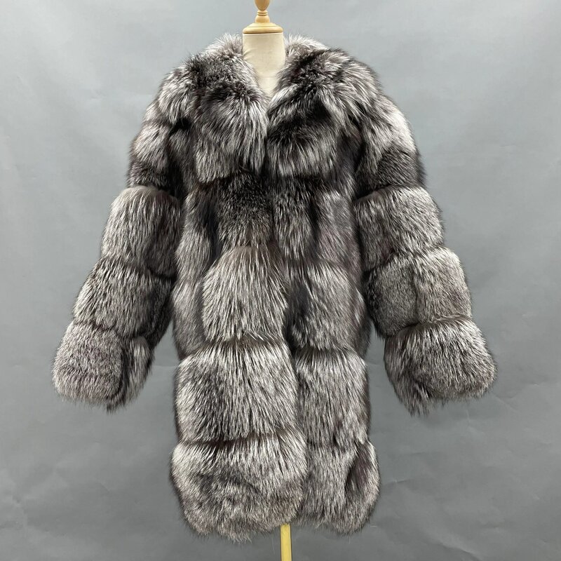 Janefur-abrigo de piel de zorro plateado para hombre, abrigo largo y grueso, cálido, personalizado, de lujo, para invierno, 2022