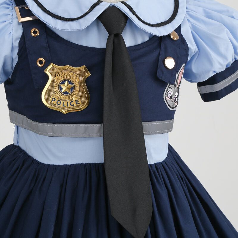 Zoo Movie Judy Cartoon Clothes Girl Police Woman Role Playing Dress 2PCS Korean Kids Rabbit Clothing Set