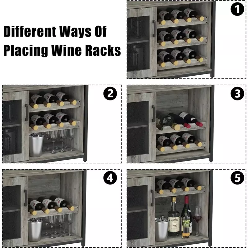 Barkast Met Afneembaar Wijnrek En 1 Lade, Barkast Met Glazen Planken En Gaasdeuren Voor Het Opbergen Van Alcohol En Glazen