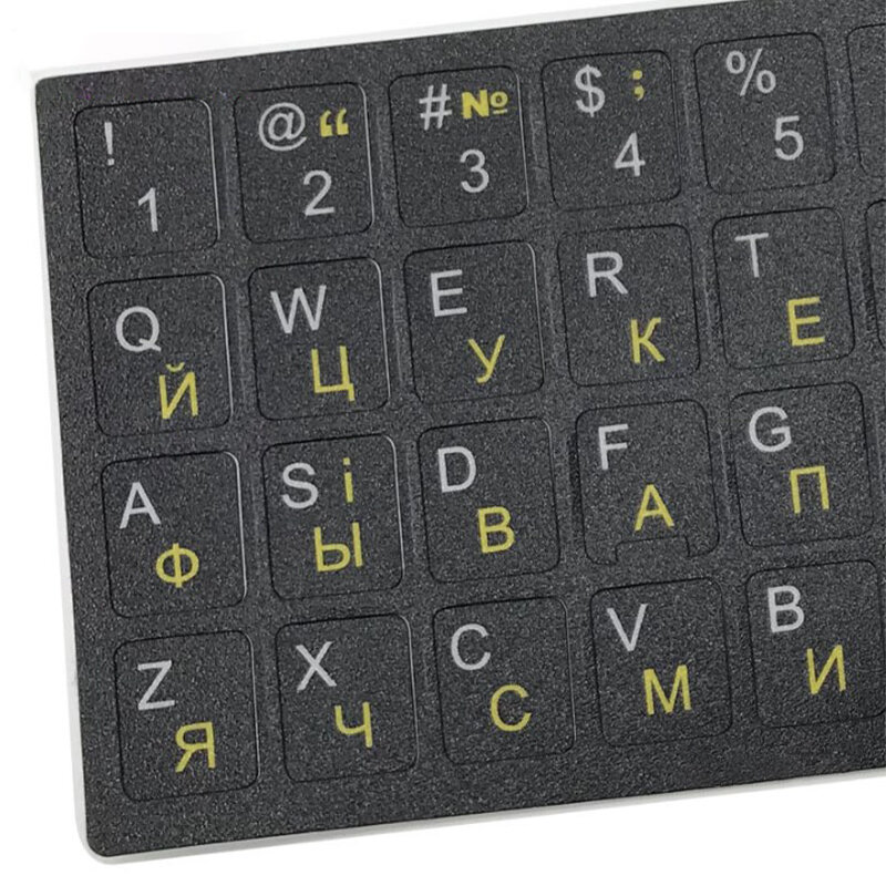 Pegatina de teclado en idioma ucraniano, alfabeto duradero, fondo negro, letras blancas para PC, portátil