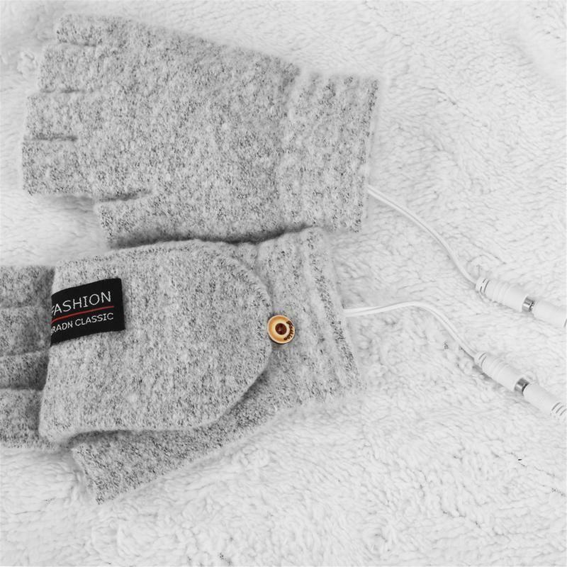 Guantes de invierno de medio dedo con calefacción USB de doble cara, cubierta de labios, lana cálida, mitones sin dedos, 5V, esquí, pesca, guante calentado