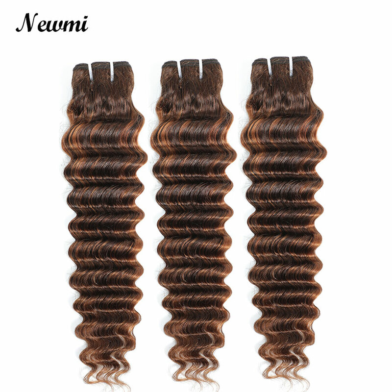 P4/30# Deep Wave Human Hair Bundles 30 Inch 3 or 4 Bundles Deep Curly  Highlight Dark Brown Color Wet and Wavy 100% Remy Hair