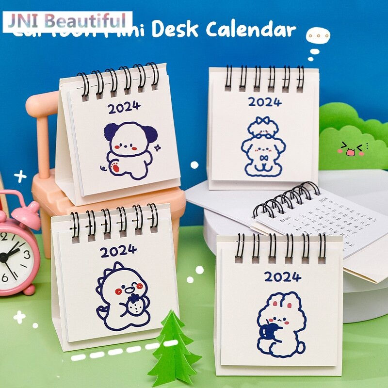 2024 Year Simple Ins Small Desk Calendar Student Desktop Cute Cartoon Dog Rabbit Mini Note Memo Calendar Study Office Calendar