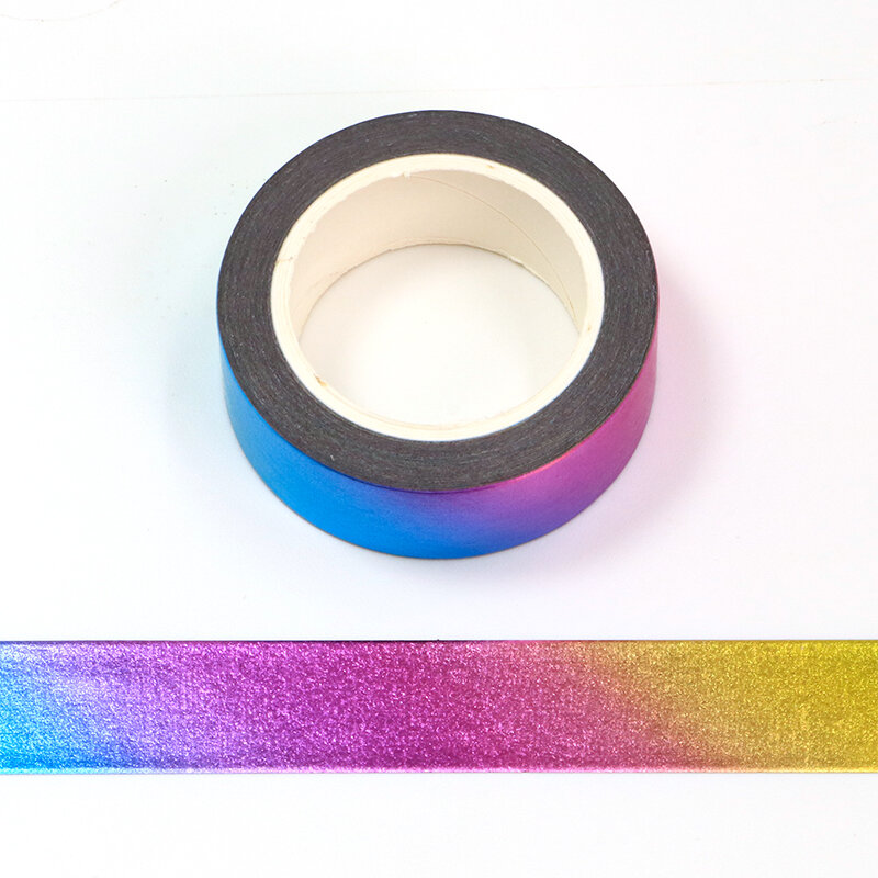 Washi Tape de papel japonés, cinta adhesiva de aluminio de arcoíris, 1,5 cm x 10m, herramientas de álbum de recortes Kawaii, cintas decorativas metálicas para boda Diy, 1 unidad
