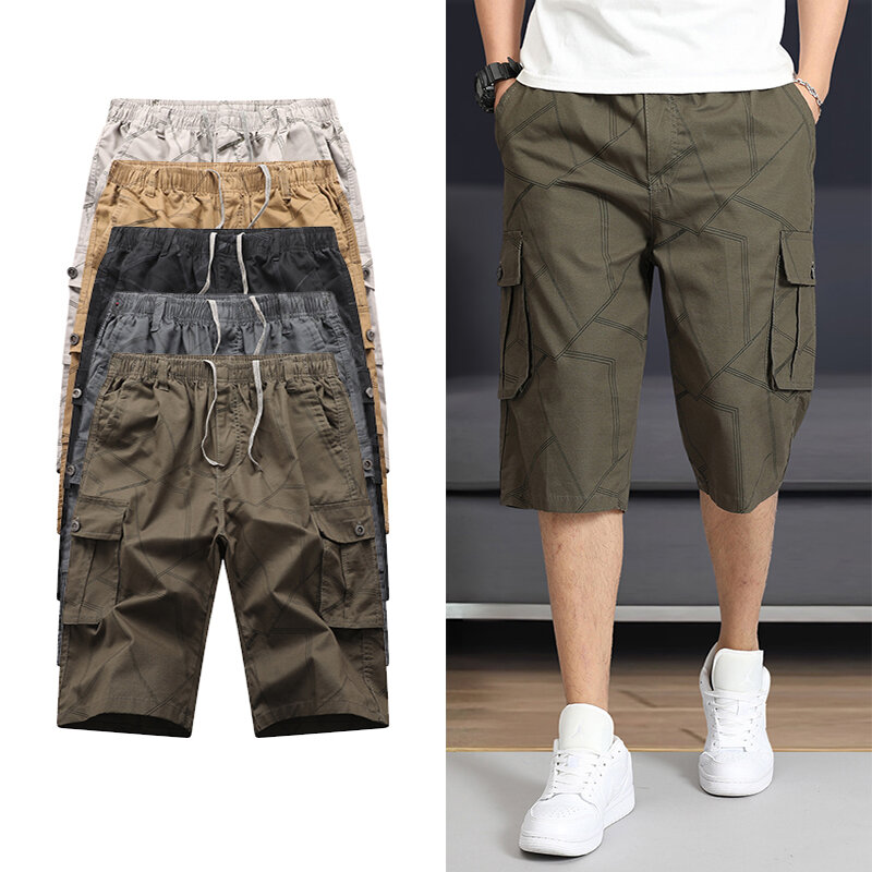 Shorts casuais de bolso múltiplo masculino, shorts esportivos de algodão reto, de secagem rápida, respirável, tamanho grande, novo, verão