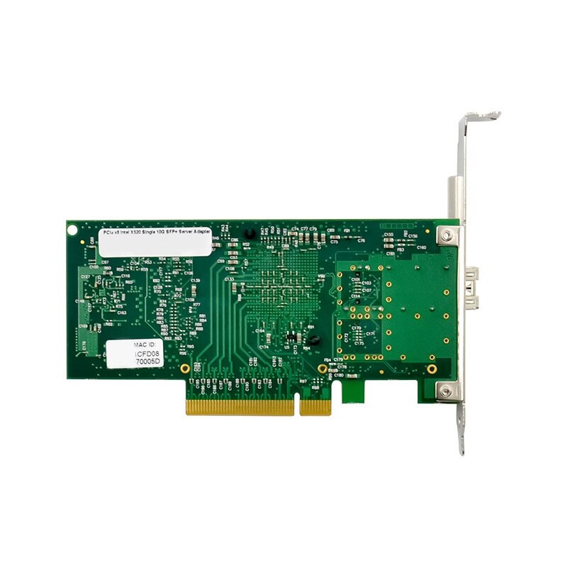Placa de rede de fibra óptica para servidor, Porta óptica única, Chip 10G SFP + 82599EN, PCIE X4, 1 PC