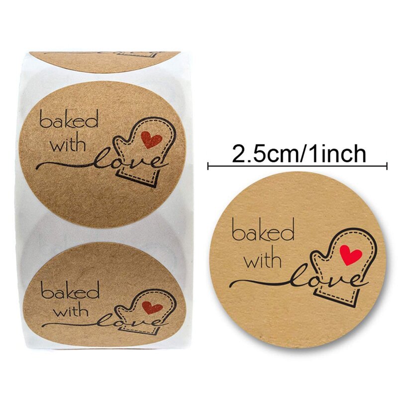 50-500 Uds redondo Kraft horneados con amor pegatina para álbum de recortes DIY paquete hecho a mano con amor etiquetas de lindo pegatinas Retro