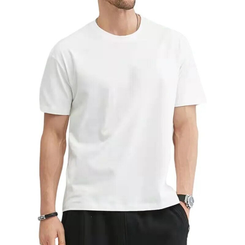 T-shirt en coton à col rond pour hommes, t-shirts blancs monochromes, vêtements d'été, grande taille M à 5XL