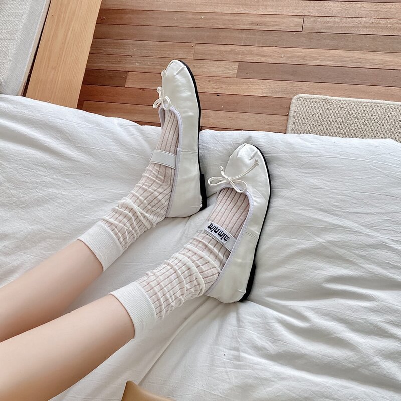 Kaus kaki jala tipis untuk wanita, Kaos Kaki jaring tipis adem, kaus kaki panjang elastis mode Jepang warna polos Lolita musim panas untuk wanita