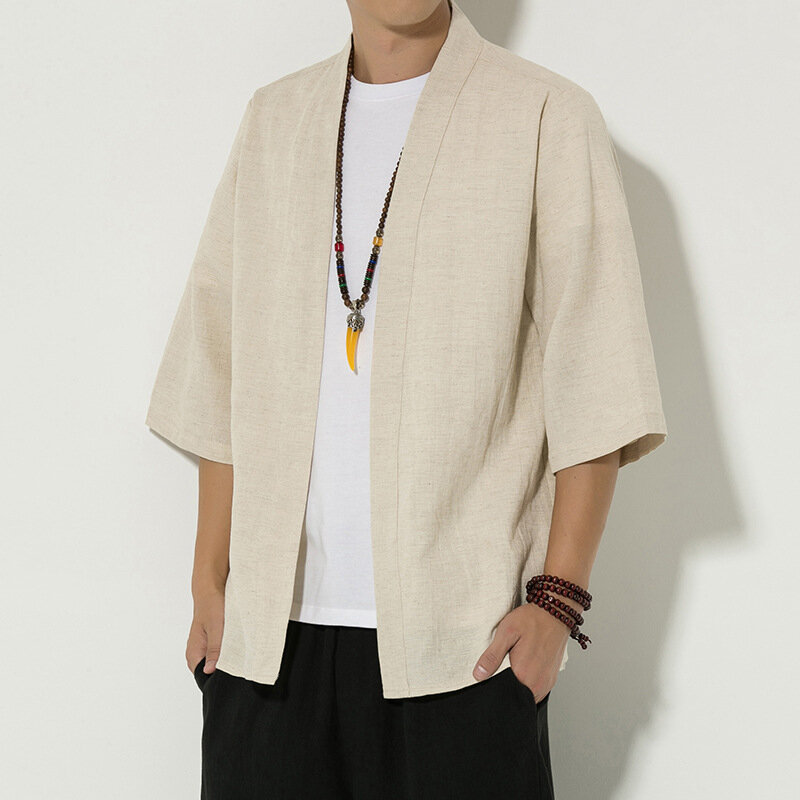 Quimono japonês de linho de algodão masculino, traje samurai, casaco casual, jaqueta, camisa, Yukata Haori, cardigã, roupas