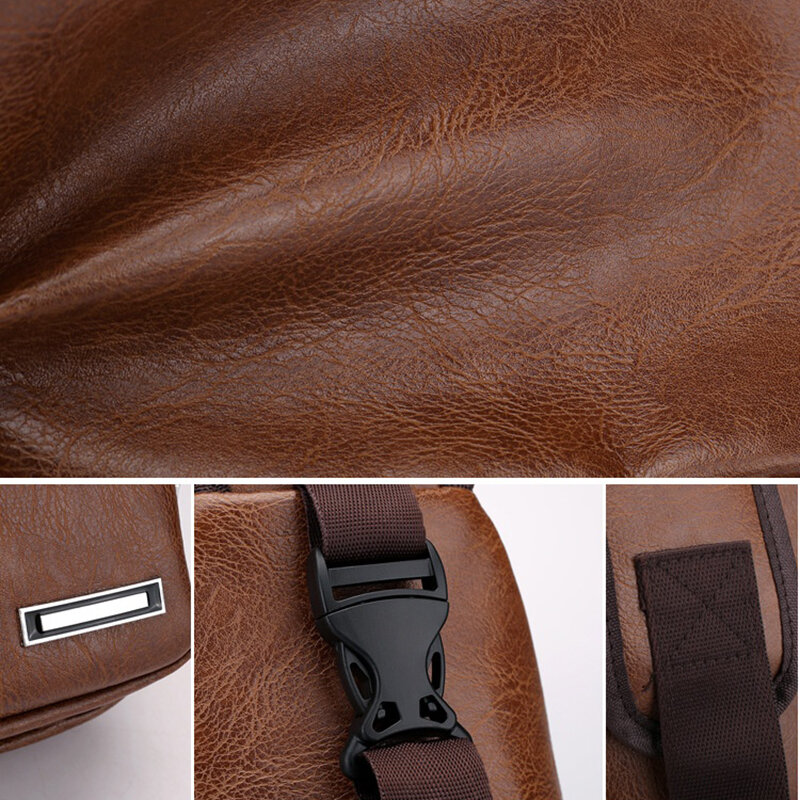 Bolso de hombro Vintage para hombre, bolsa de pecho marrón de cuero PU, gran capacidad, carga Usb, organizador de viaje, bolsos cruzados, nuevo