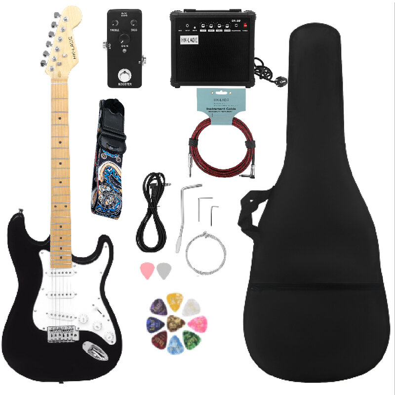 Guitarra Eléctrica negra de 6 cuerdas, banda de Rock para estudiantes, juego de guitarra eléctrica para principiantes, Cable de conexión de Audio