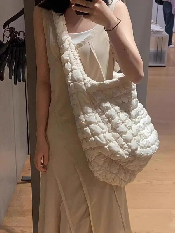 COS Cloud Shoulder Bags Women Quilted Pleated Bubbles Large Capacity Underarm Bag Tote Shopping Bag Soft Cloth Ruched Handbag