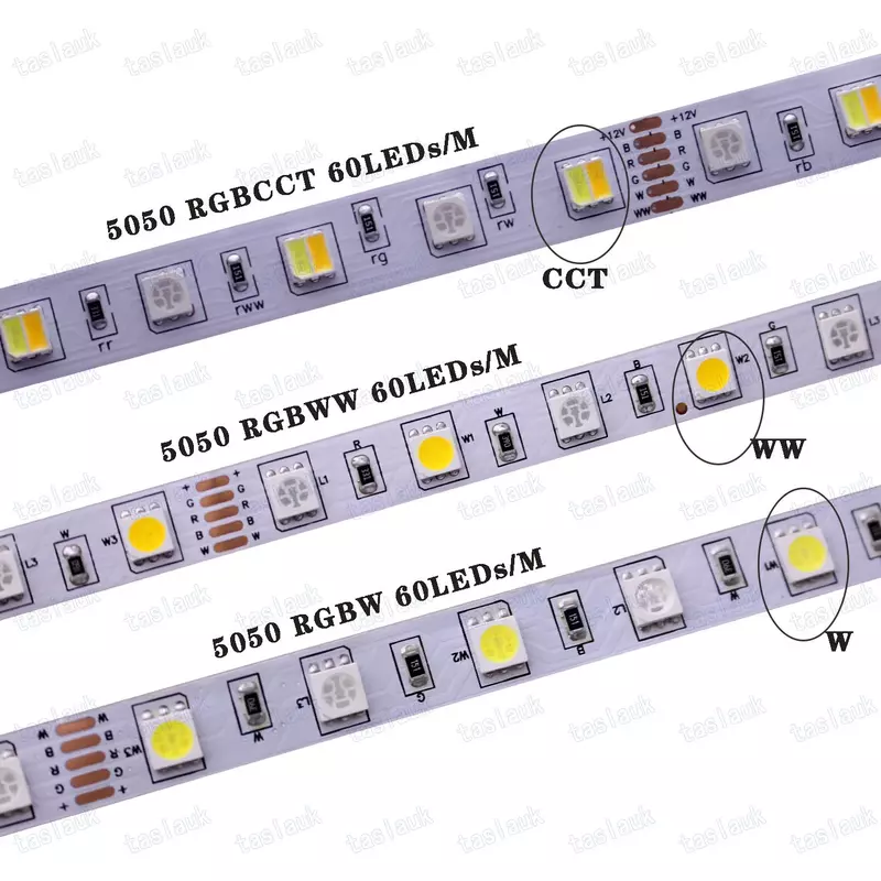 Bande lumineuse LED étanche, SMD 5050, 5m, 300LED, DC 12V, 24V, CCT, RGBCCT, RGBW, RGBWW, blanc chaud, Marin, Fita, flexible