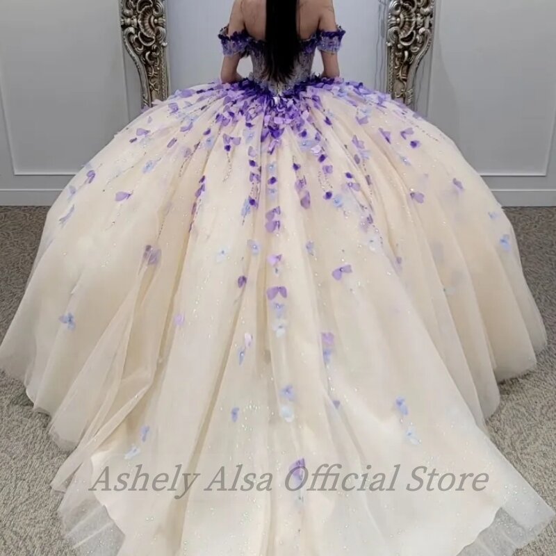 Ashely Alsa Quinceanera abiti Ball Gown Birthday Party Dress Flower Tull Lace Up Prom Gown Sweet 16 Vestido De 15 14 Anos 2024