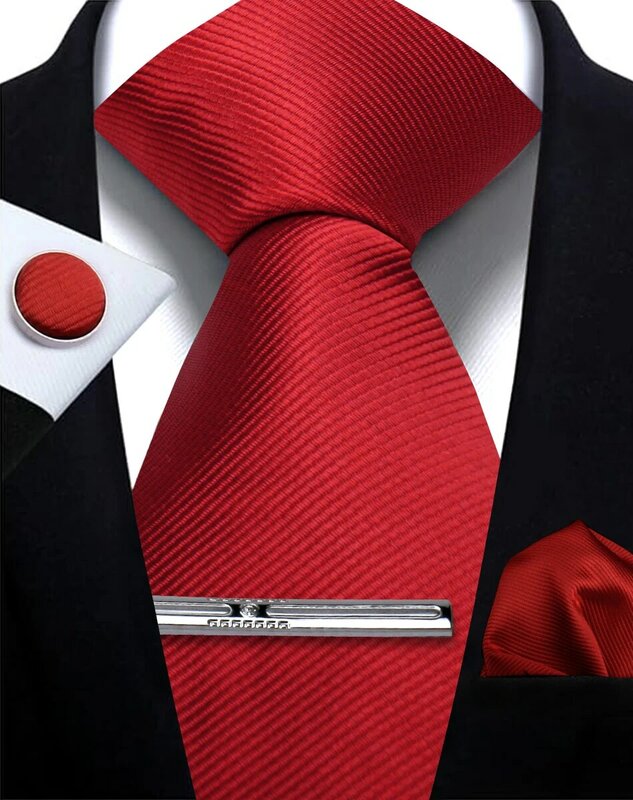 Gravatas clássicas masculinas de negócios, conjunto de clipes Hanky Cufflink, gravata de cor sólida masculina, gravata fina, festa de casamento, caixa de presente, qualidade superior