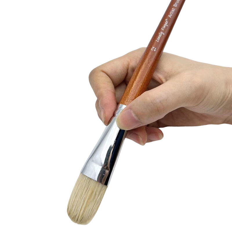 7pcs Professional Premium Long Handled Bristle Paint Brushes Set 100% Natural Chungking Hog Bristle Filbert/Fan Artist Brushes